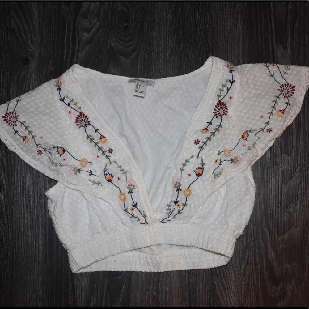 White Embroidered Crop Top
